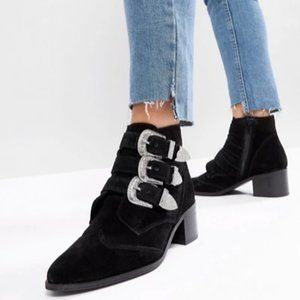 Western Suede Buckle Ankle Boots